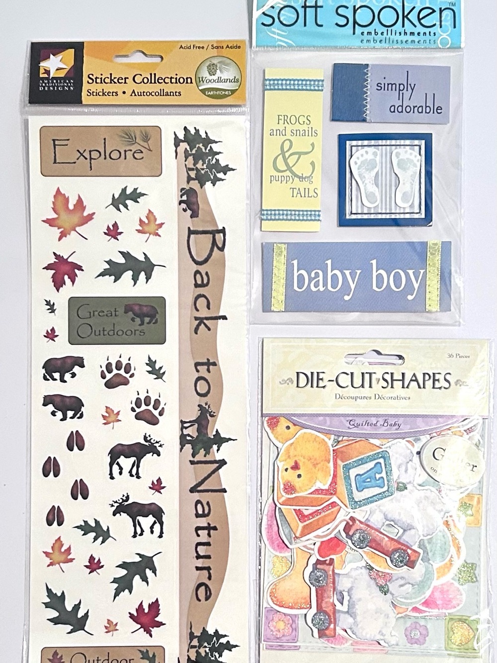 Scrapbook Baby Boy & Nature Stickers & Baby Die-Cut Collection, New, Lot of 3